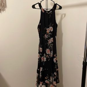 Flower print dress -black
